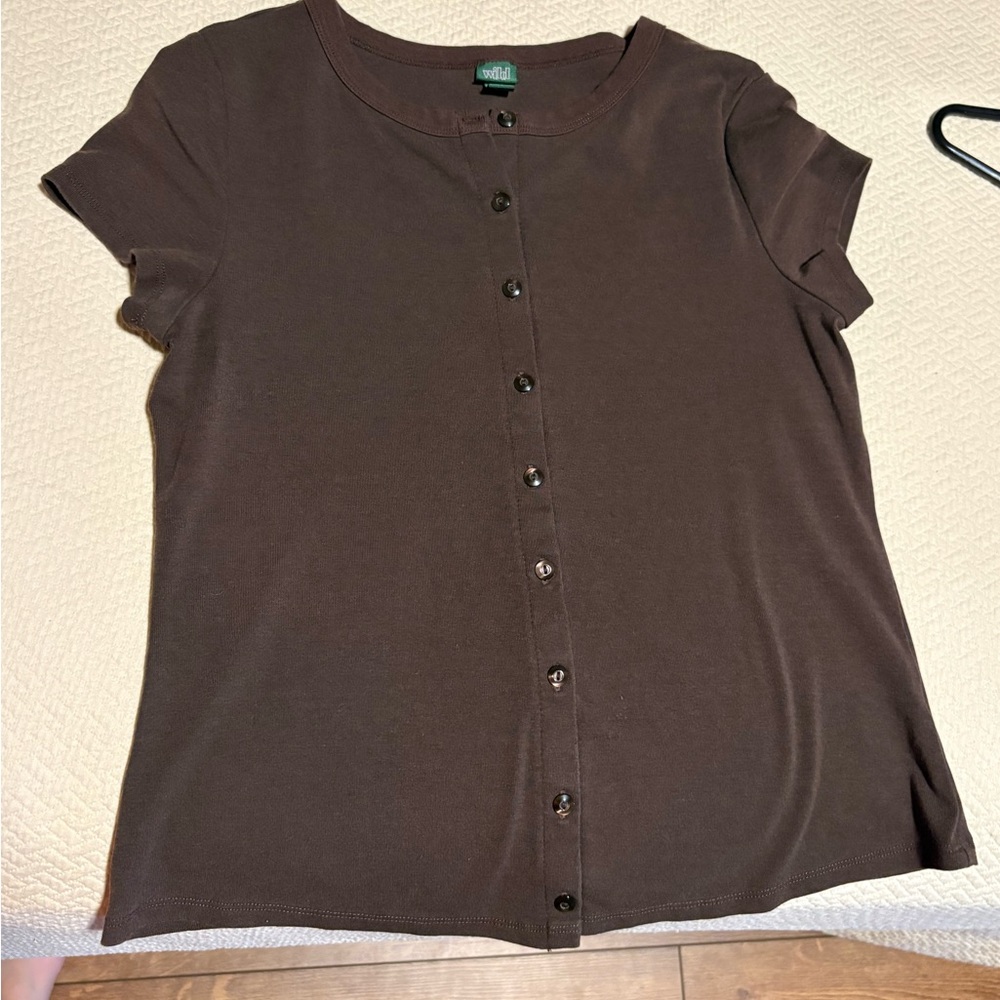 wild fable Brown Short-Sleeve Button Front Top